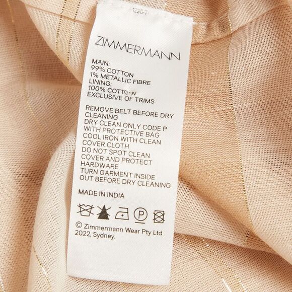 Zimmermann Beige Metallic Striped Cotton Tiered Maxi Dress M - Picture 5 of 6